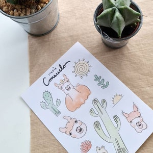 Aufkleber Blatt süße Lama Alpaka Kaktus Sonne Vogel Floral Journaling Scrapbook Aufkleber
