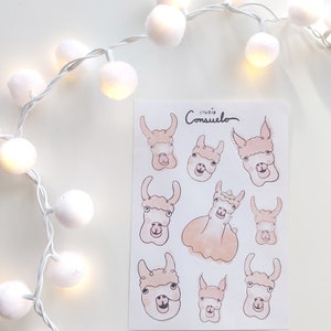 Folha de adesivos Cute Lama Alpaca Line Drawing Journaling Scrapbook Adesivos