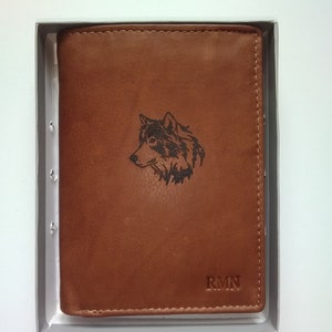 Portefeuille cuir gravure laser  loup  possibilité personnalisé prénom