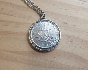 Collier Pendentif En Pièce De 50 Francs Argent Massif - Modèle Hercule, Bijou Vintage Occasion