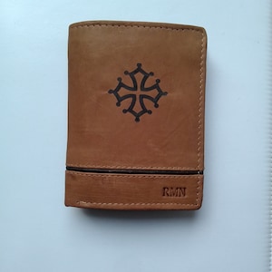 Portefeuille porte carte cuir gravure croix Occitane possibilité gravure prénom