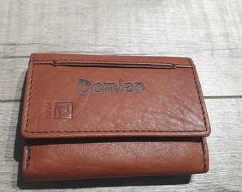 Coin purse, personalized cowhide leather card holder first name