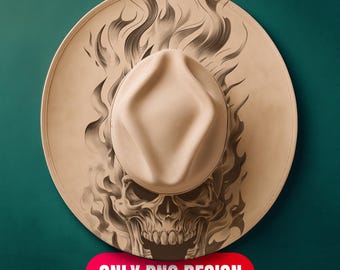 Flaming Skull Hat Burning Design Digital Download - Biker Laser Engraving File | PNG, PDF | Commercial Use Too