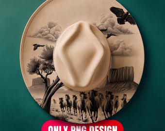 Wild Horse Hat Burning Pyrography Design Digital Download - Laser Engraving Png + Pdf Template for Wide Brim | Commercial Use Too