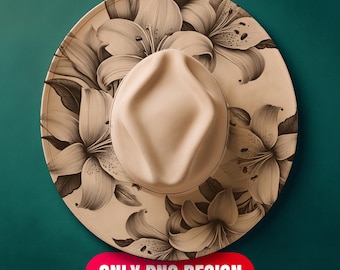LOC Custom Burned Lily Hat Lily Floral Wide Brim Hat Burning Design Template, Flower  main image 2