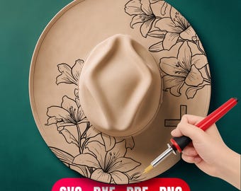 Cross Faith and Flowers Hat Burning Pyrography Design Digital Download - Hand Craft + Laser Machine Engraving Files | Commercial Use Too