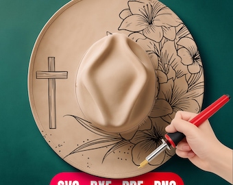 Cross Faith and Flowers Hat Burning Pyrography Design Digital Download - Hand Craft + Laser Machine Engraving Files | Commercial Use Too