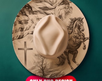 Horse Hat Burning Design Digital Download - God Bless America Laser Engraving File + Wide Brim Template | Commercial Use Too