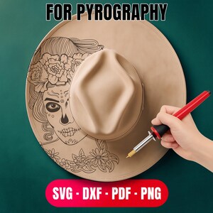 Engraved La Catrina Adjustable Wide Brim Hat Queen of the Afterlife – La Catrina Inspired Engraved Hat  main image 4
