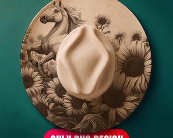 Horse and Sunflowers Hat Burning Design Digital Download - Laser Engraving Png for LightBurn + Pdf Template for Wide Brim | Commercial Use