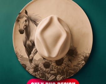Horse and Sunflowers Hat Burning Design Digital Download - Laser Engraving Png for LightBurn + Pdf Template for Wide Brim | Commercial Use