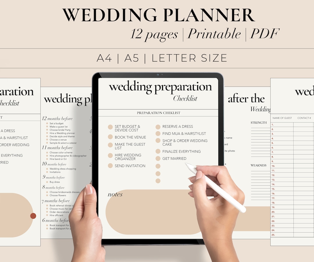Wedding Planner Checklist Pdf Printable Digital Download for - Etsy