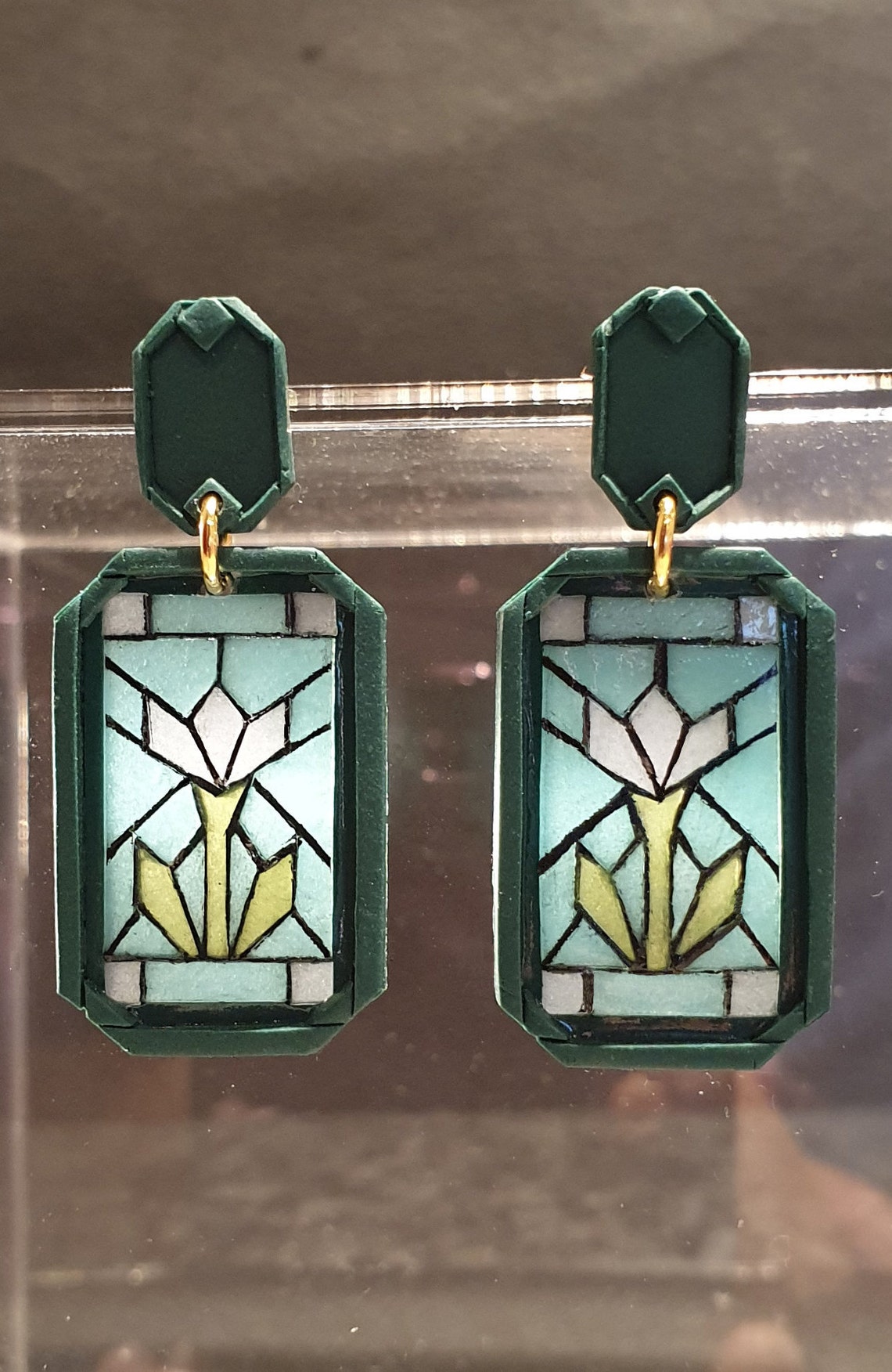 Stained glass window earrings TULIPS Handmade Polymer Clay Etsy