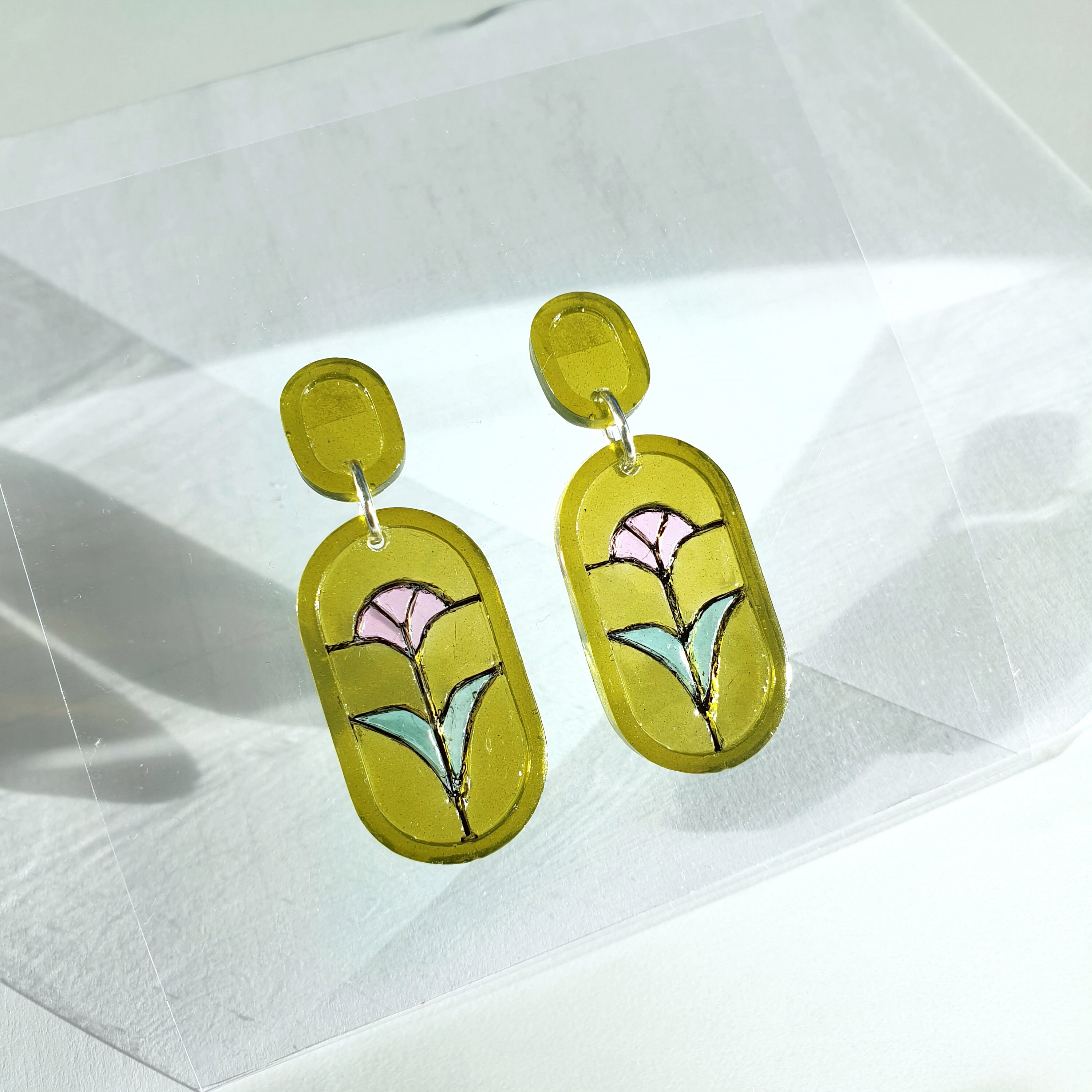 Stained Glass Window Earrings GREEN Handmade Resin Etsy