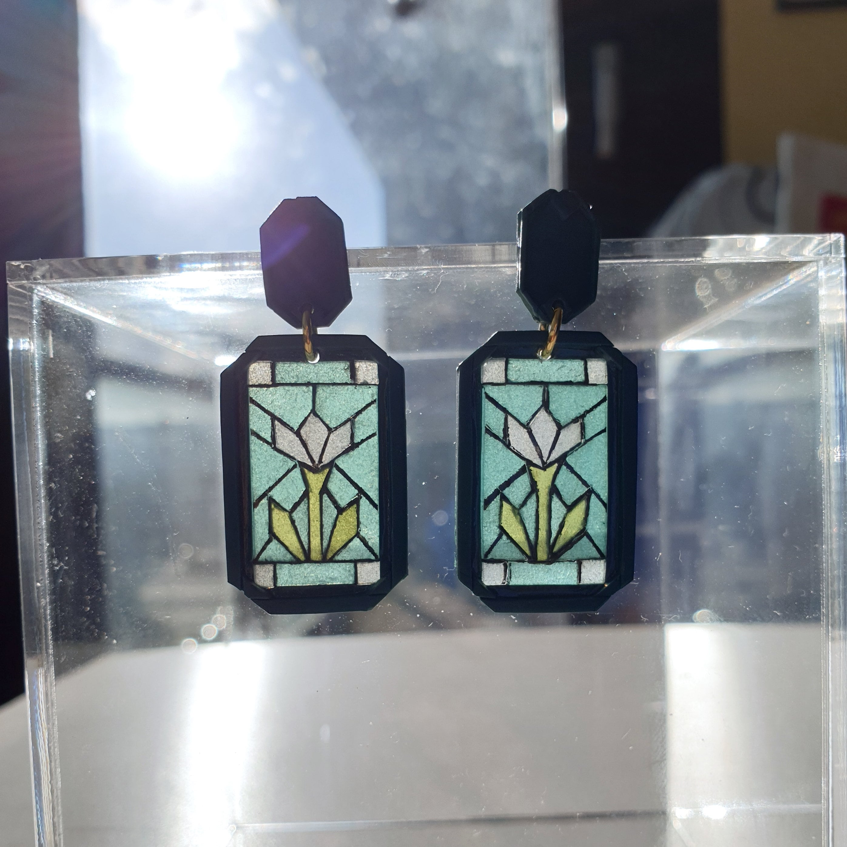 Stained glass window earrings TULIPS Handmade Polymer Clay Etsy