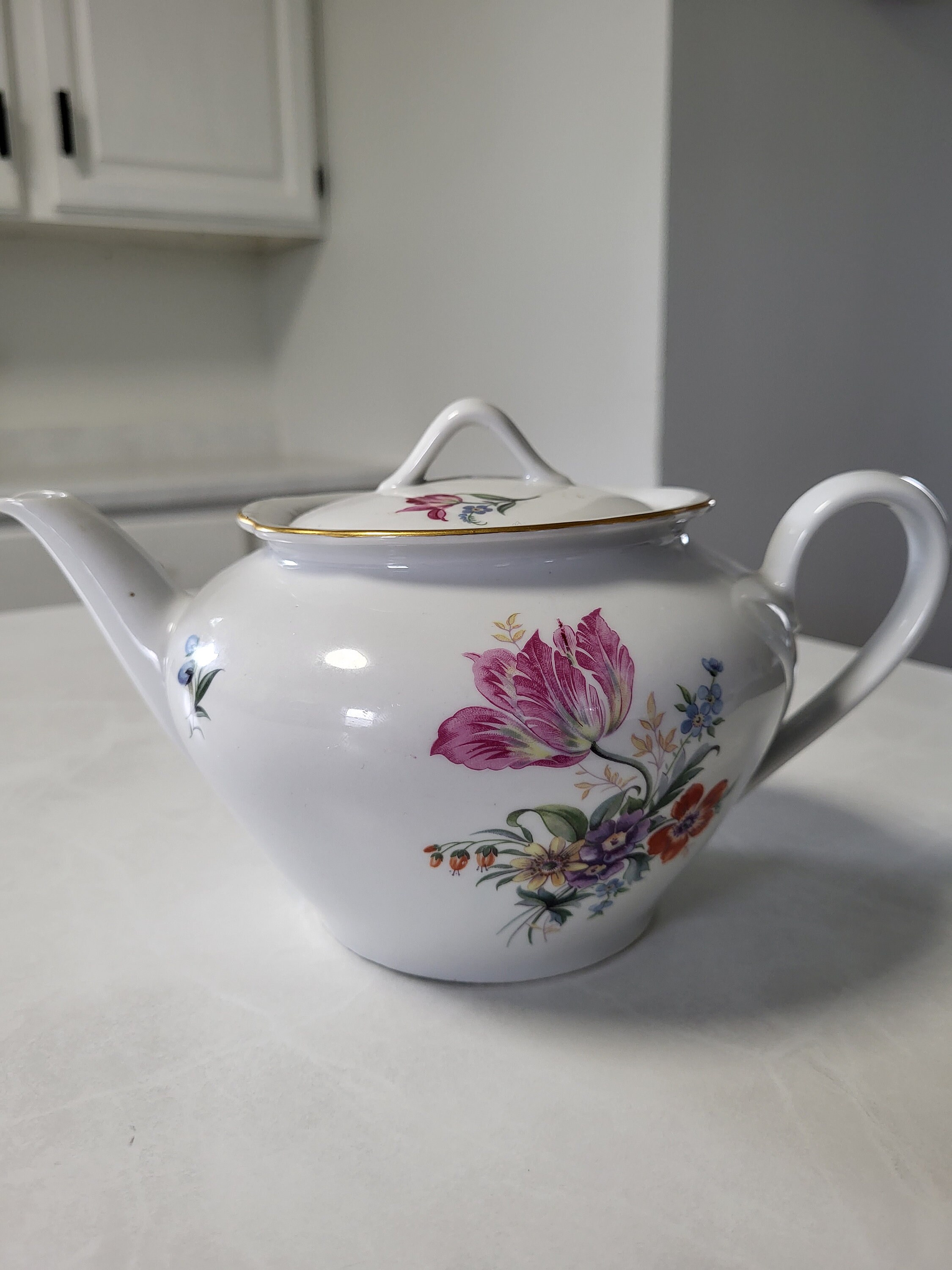 Vintage Porcelain Floral Teapot Made in Germany Golden Frill Etsy
