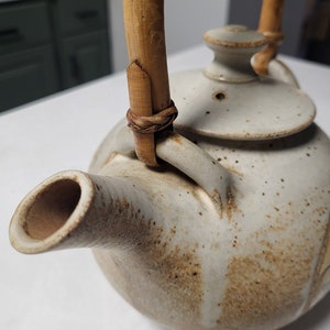 Vintage Handmade Wheel Thrown Pottery Teapot with Bamboo Handle image 5