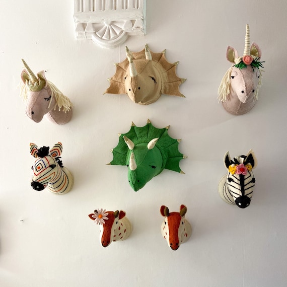 Felt Animal Head Wall Decor, Handmade Unicorn, Giraffe Present, Jungle  Nursery, Childs Bedroom, Gift for Baby Shower, Kids Birthday 