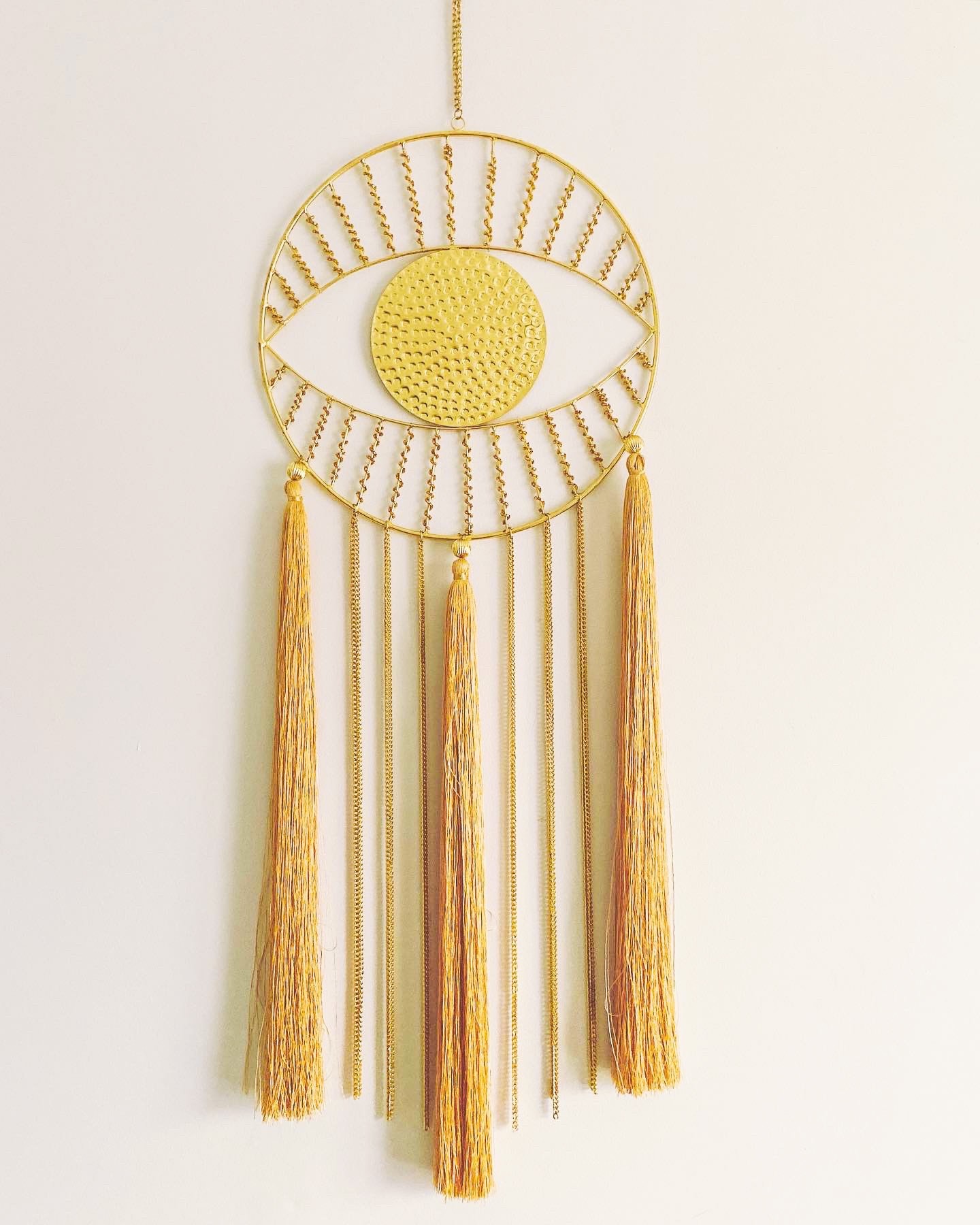 Handmade gold wall hanging beaded and metal all seeing eye. Etsy