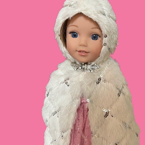 WHITE FURRY CAPE -  14.5" Doll  Clothing - Wellie Wisher