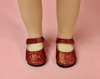 Red Glitter Strap Shoe- Wellie Wisher- 14.5" Doll Shoe