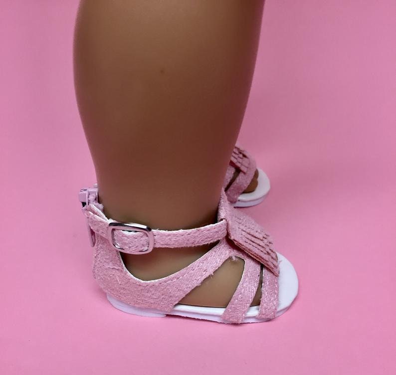 Pink Metallic Fringed Sandals 18 in Doll Clothes Fits American Girl Pink Metallic Fringed Sandals 18 in Doll Clothes Fits American Girl