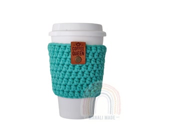 Reusable Coffee Cozy, Teal Coffee Cozy, Reusable Coffee Sleeve, Cup Sleeve, Teachers gift, Coffee lovers gift, Coffee Queen