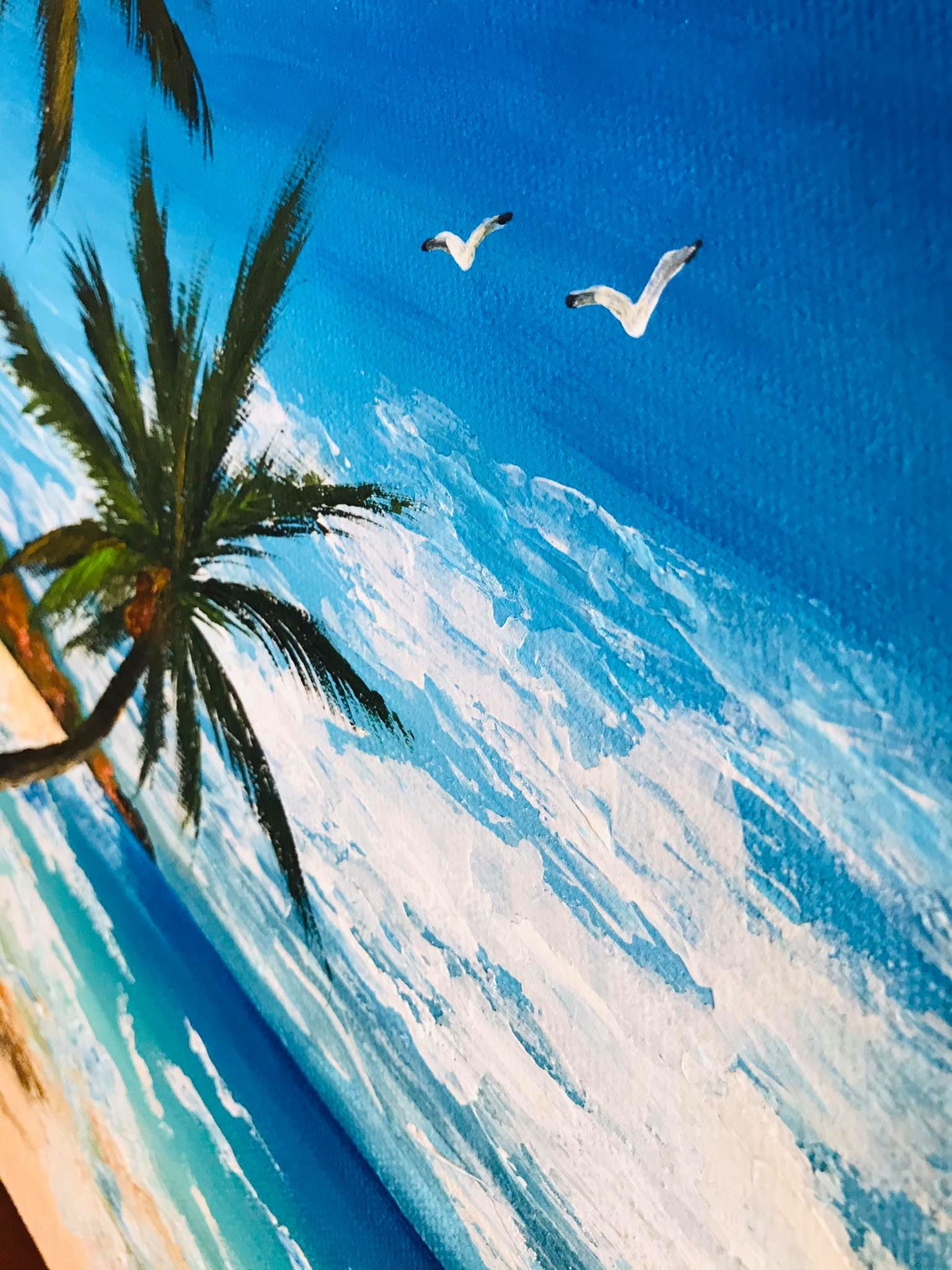 Tropical beach original painting acrylic on canvas handmade Etsy