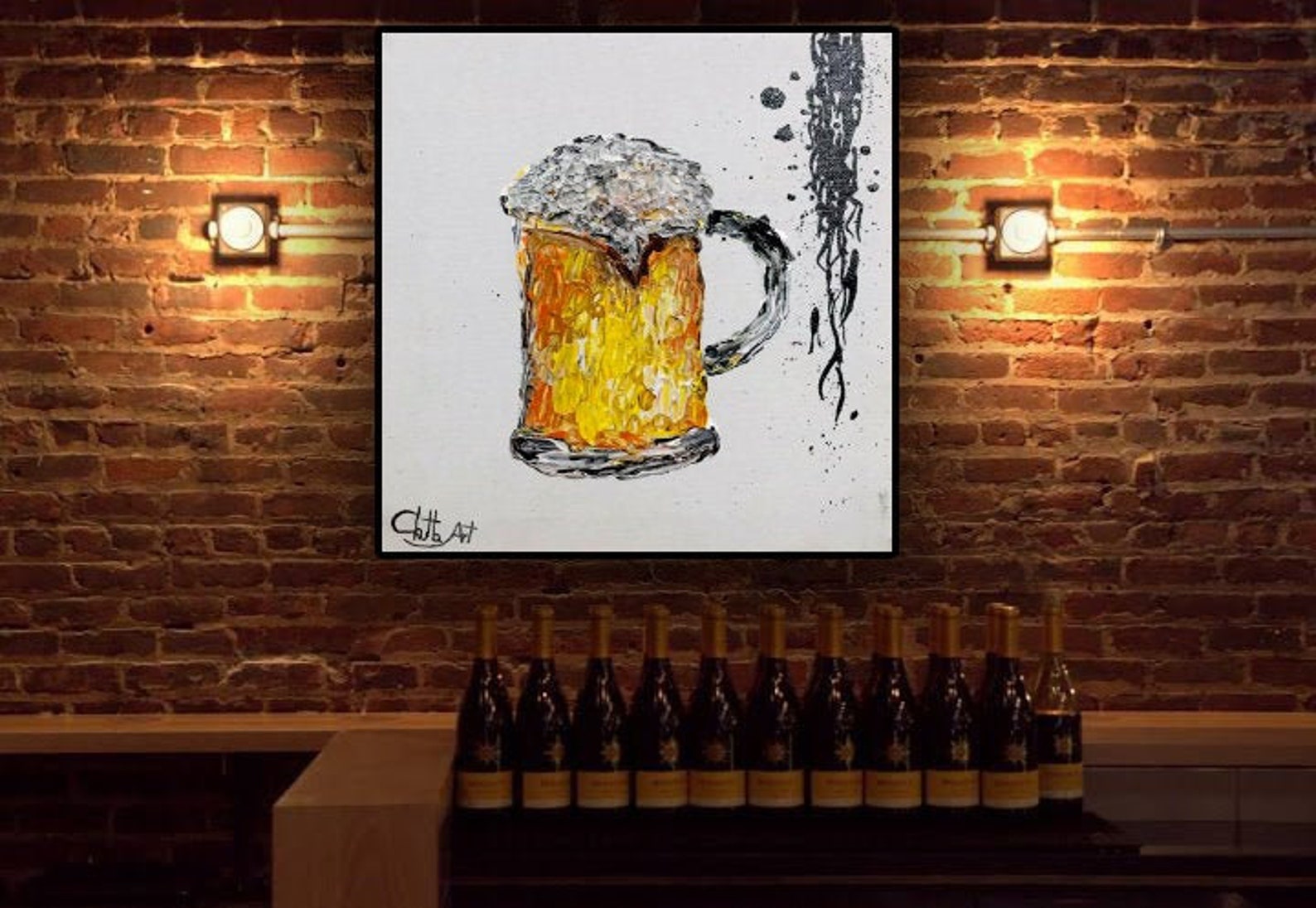 Beer glass original painting abstract acrylic on canvas large Etsy