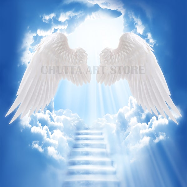 HEAVEN IMAGE / jpeg / png / Background / Memorial Heaven Background, Stairs to Heaven, Angel Wings, Design, DIY, Digital Download / Editing