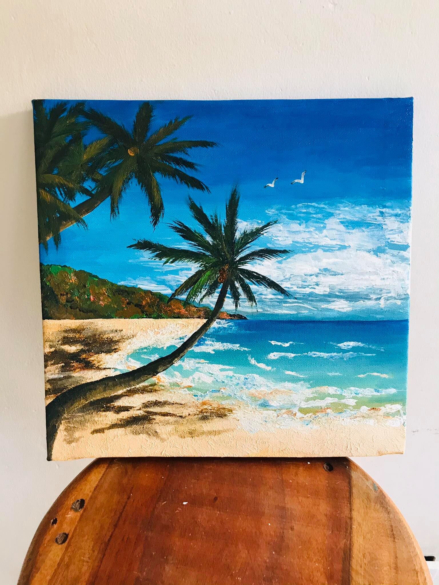 Tropical Beach Original Painting Acrylic on Canvas Handmade Etsy