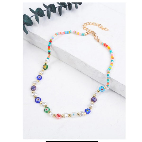 Colorful Bead & Pearl Necklace