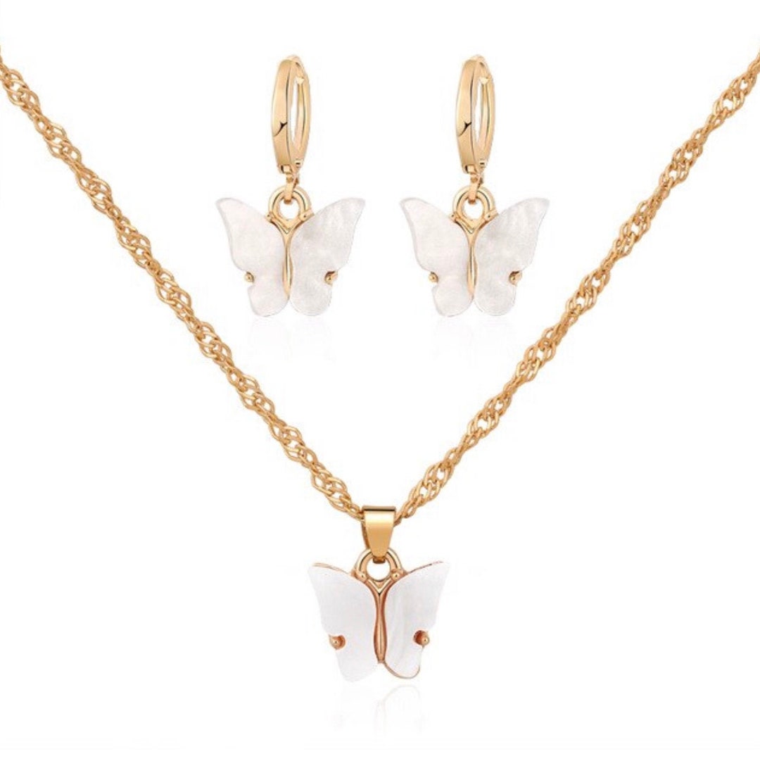 White Enamel Butterfly Set - Etsy