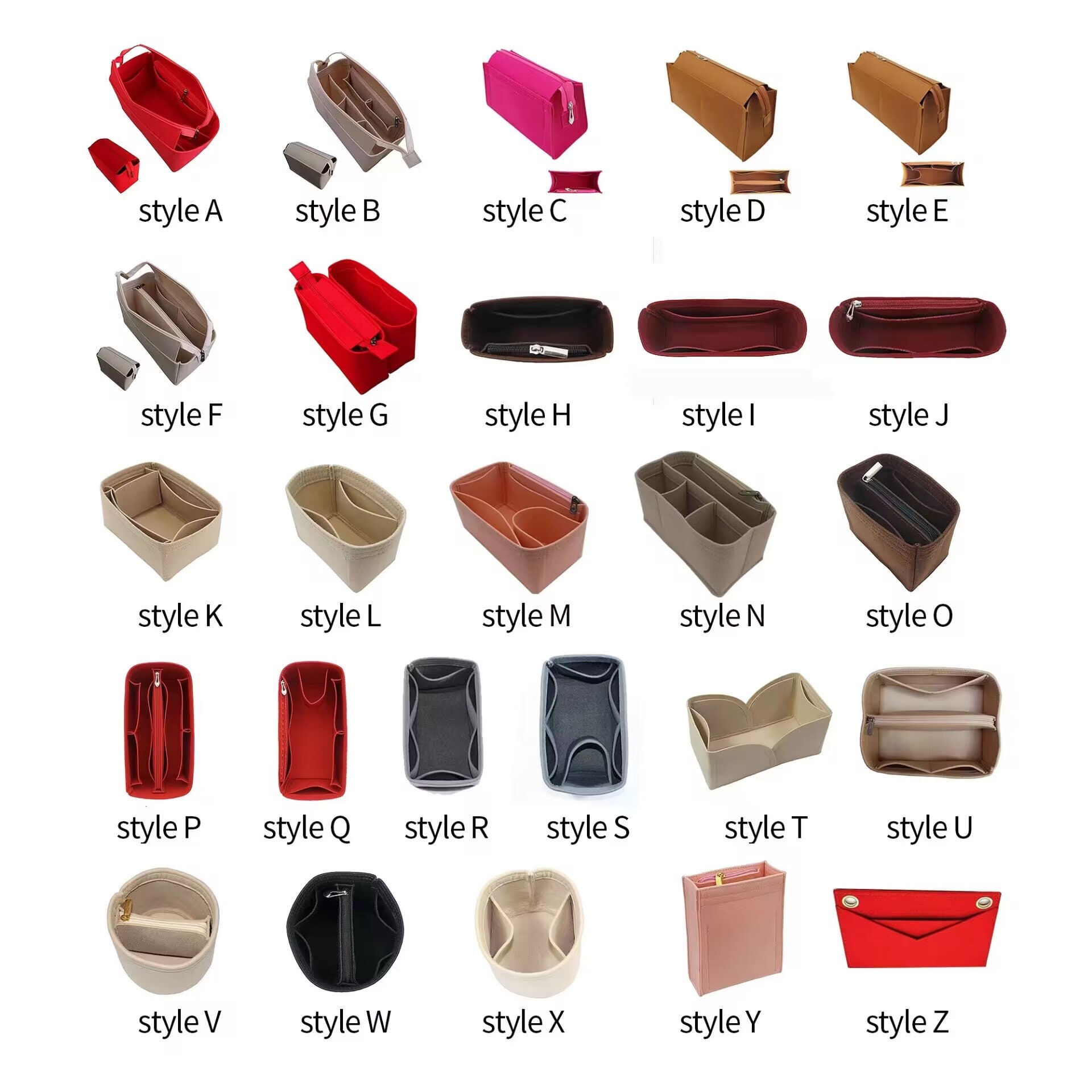 Joqixon Organiseur Sac à Main Femme Taille L Vert - 15 Poches Intérieures Avec Fermeture Éclair - Insert Sac Fourre-Tout