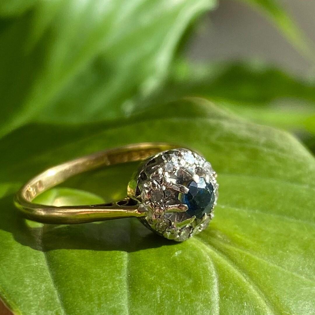 Vintage Sapphire & Diamond 18ct Gold Ring Birmingham, 1943 Engagement