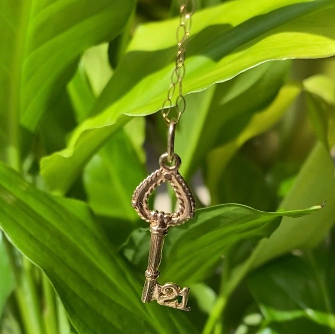 Vintage 21st Key Pendant Charm 9ct Gold Necklace Hallmarked Etsy UK