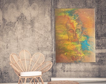 Gold buddha wall art, abstract original hidden painting