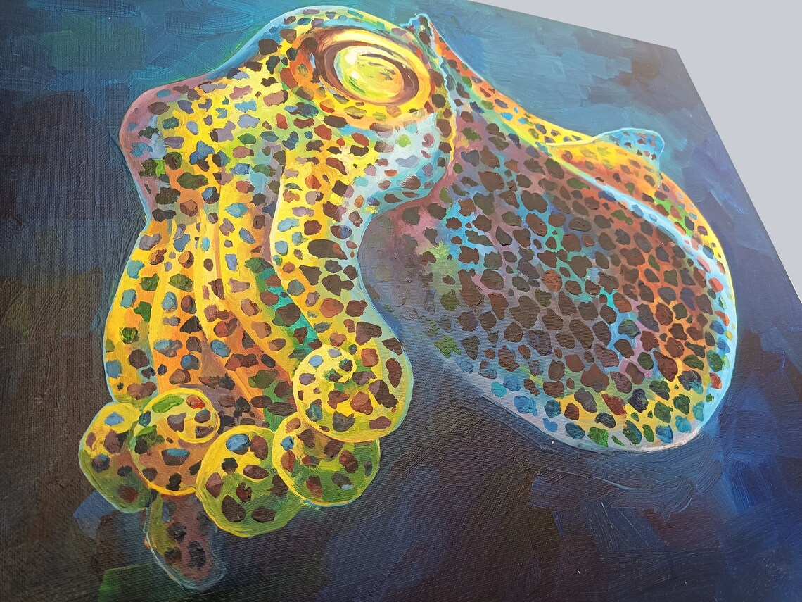 Sea creatures art Iridescent Octopus abstract oil painting on Etsy