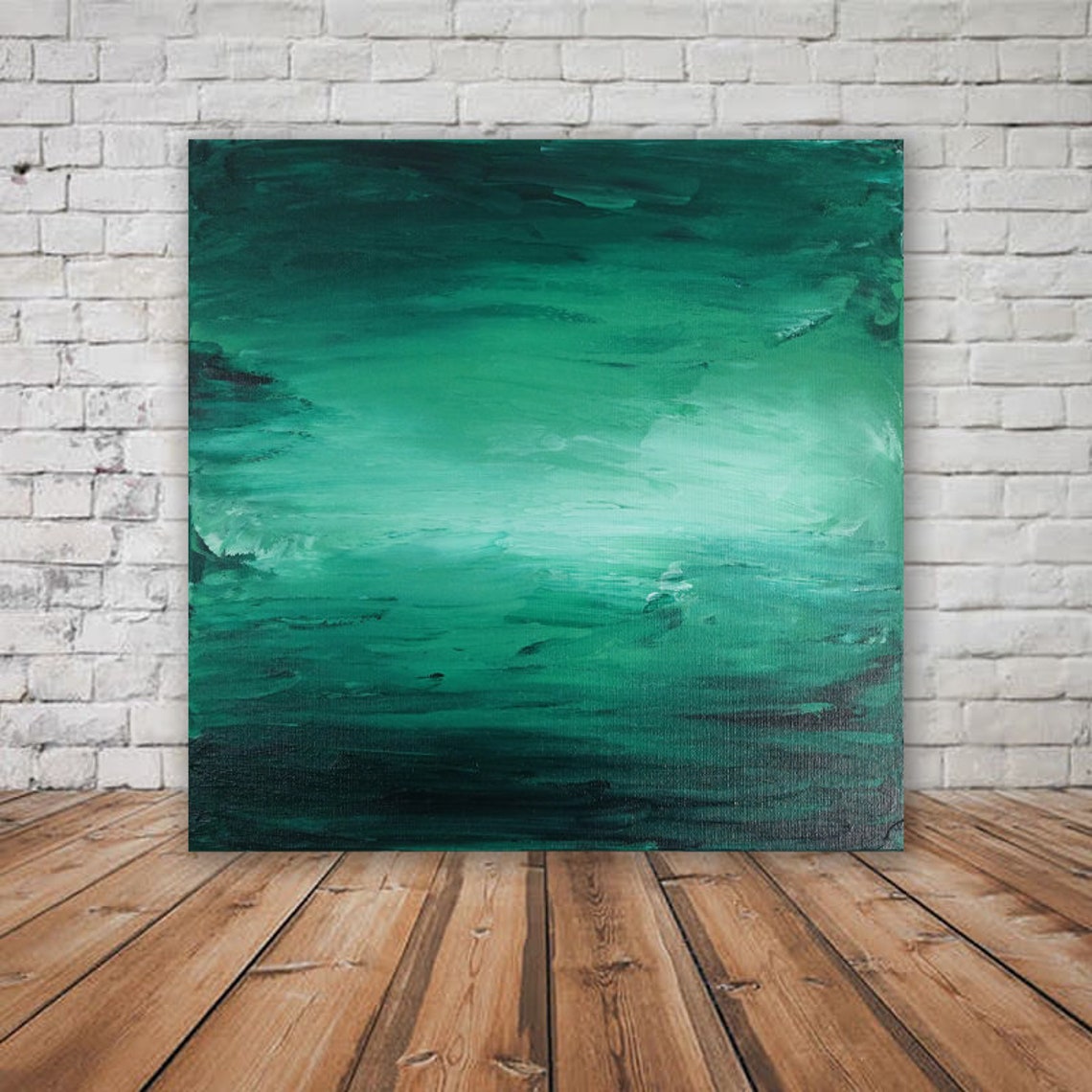 Emerald green abstract art work. Acrylic painting on canvas Etsy