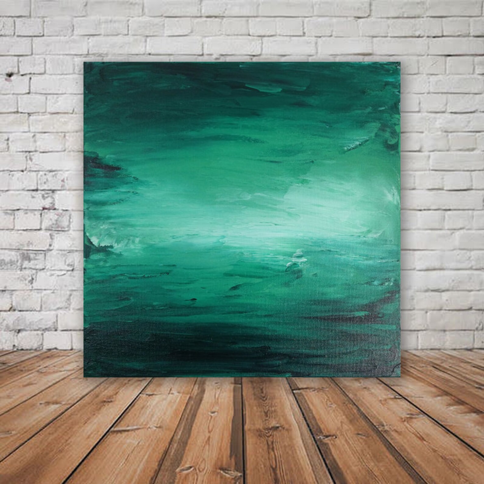 Emerald green abstract art work. Acrylic painting on canvas Etsy