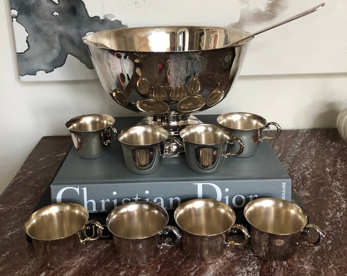 Oneida Silver Plated Punch Bowl Set With 8 Cups and Ladle Etsy