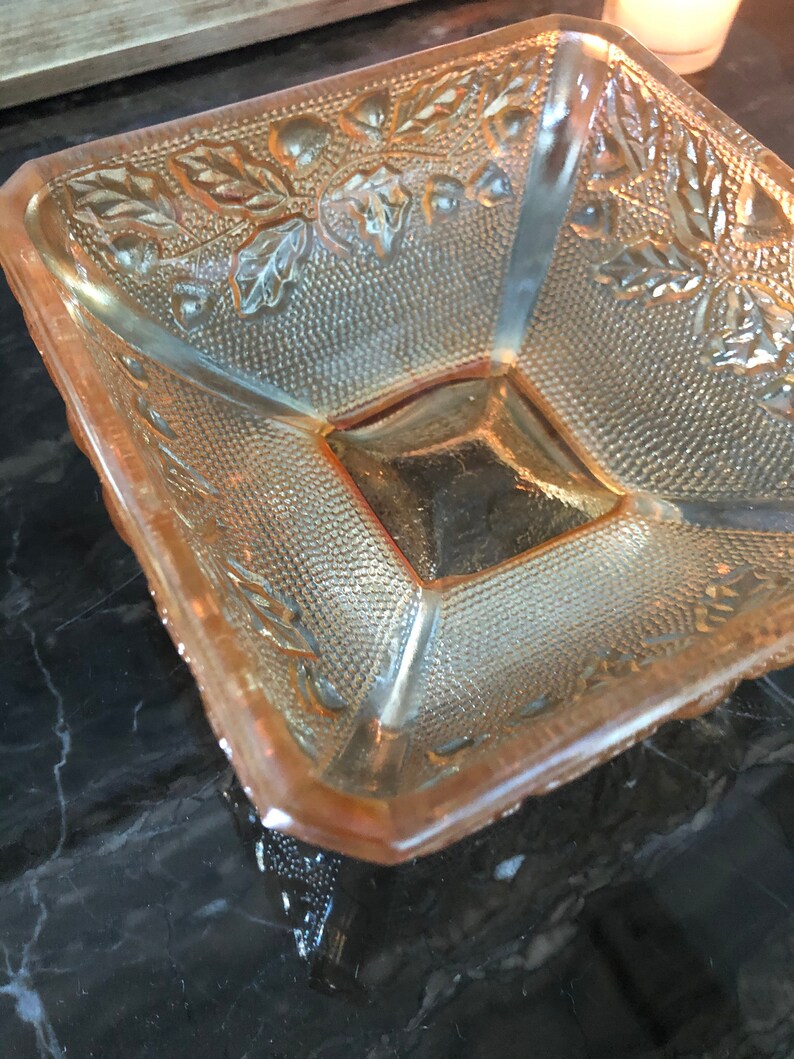 Vintage carnival glass footed candy dish iridescent glass Etsy