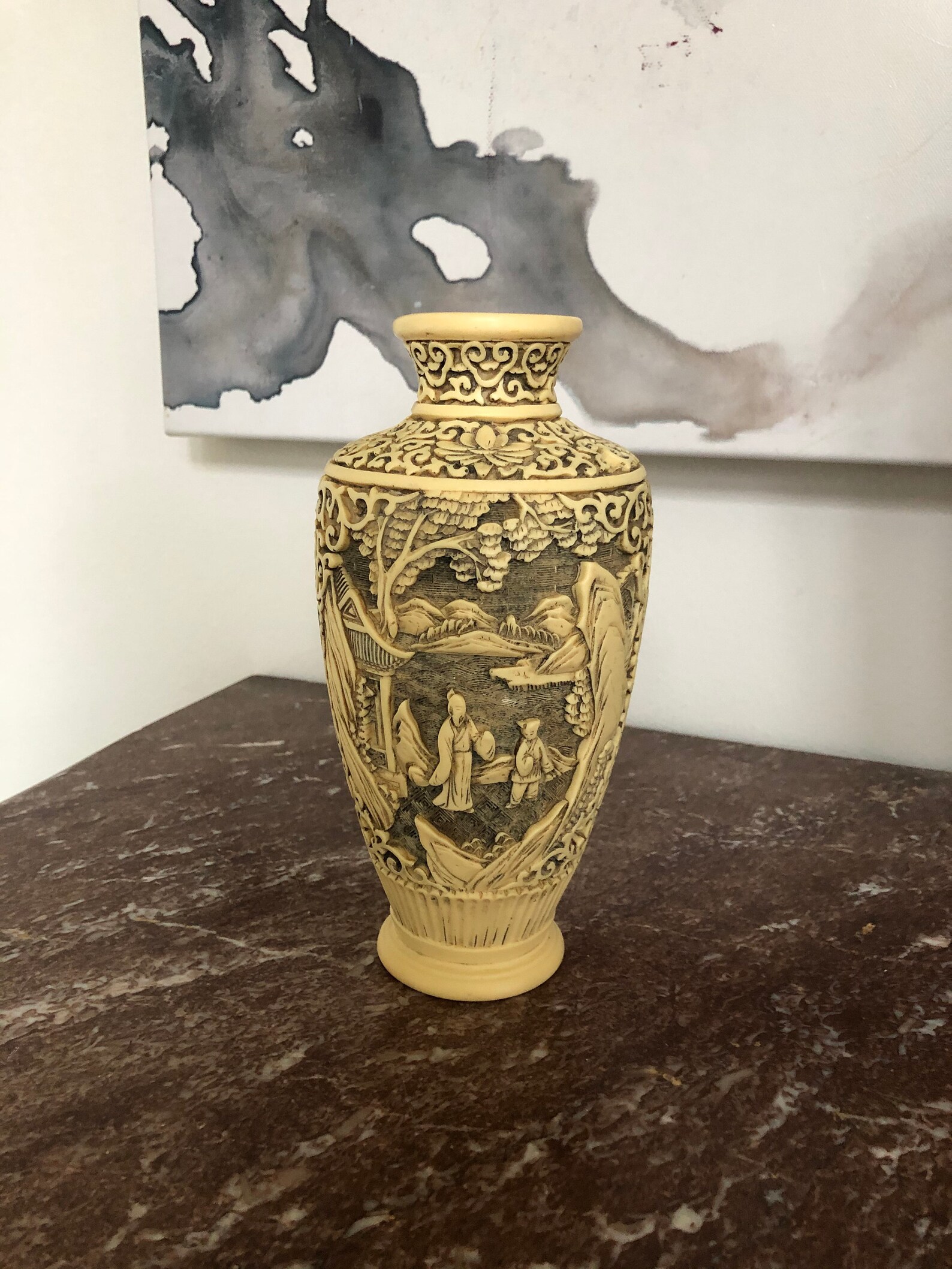 Vintage Chinese Carved Resin Vase Etsy