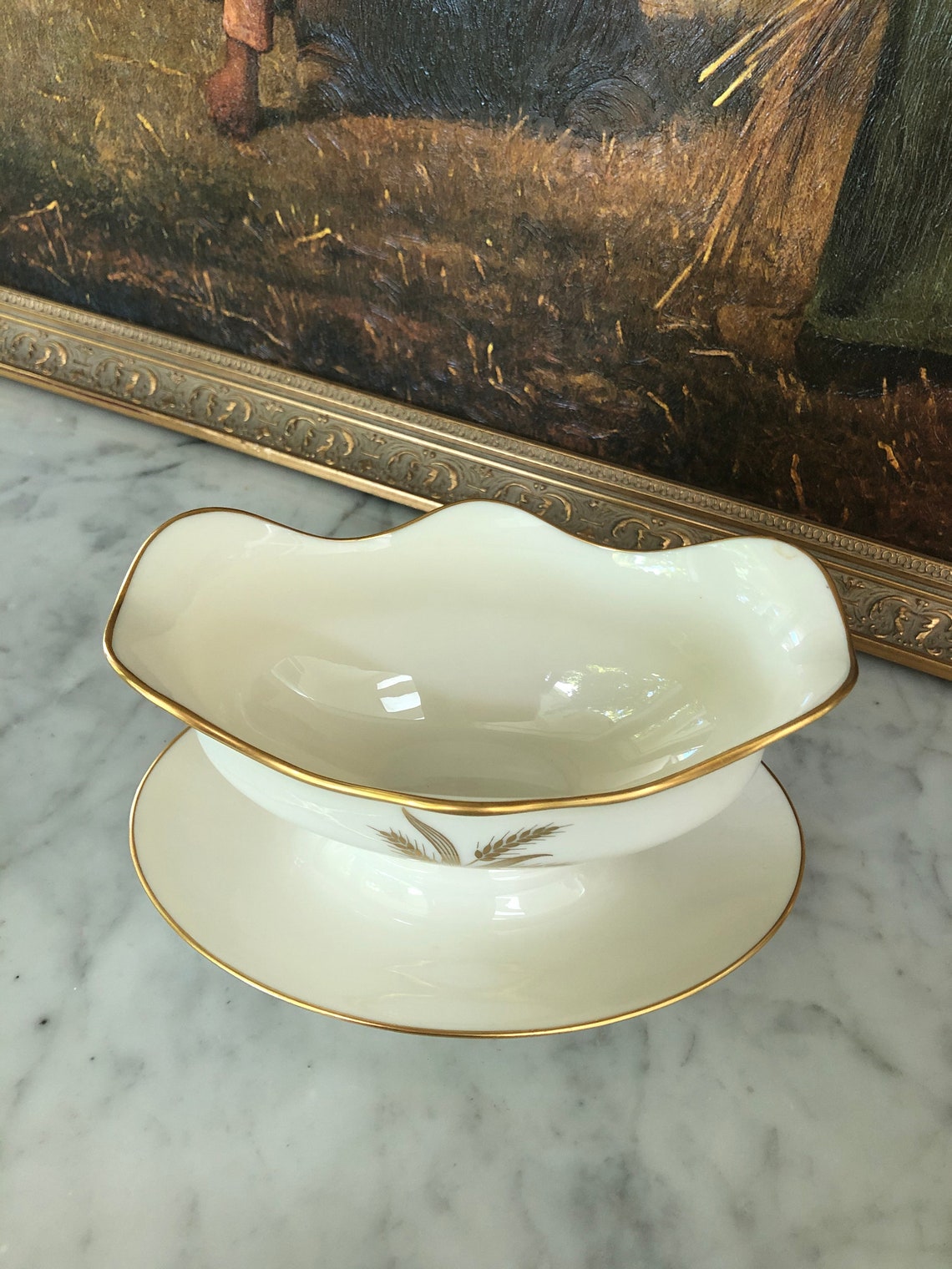 Lenox Porcelain Gravy Boat With Gold Wheat Design Bowl Etsy