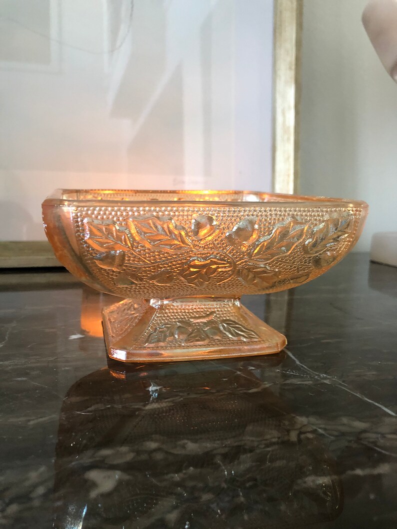 Vintage Carnival Glass Footed Candy Dish Iridescent Glass Etsy