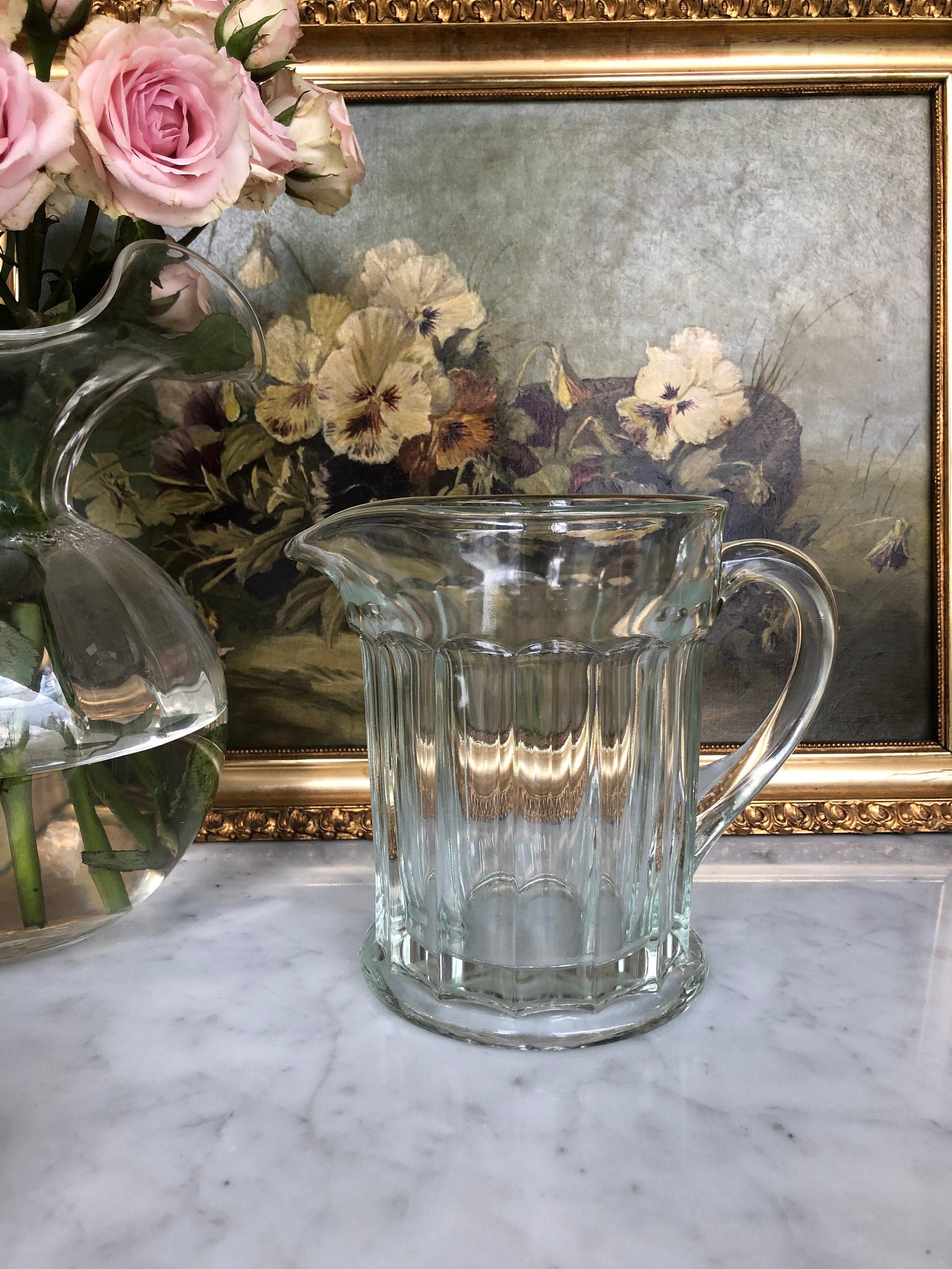 Vintage ribbed heavy glass classic pitcher Etsy