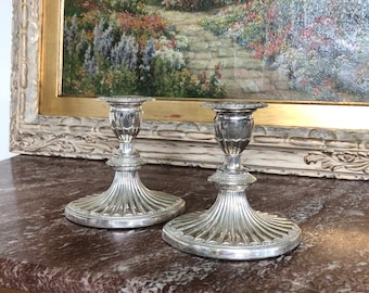 Set of 2 silver plated Falstaff taper candlestick holders made in England