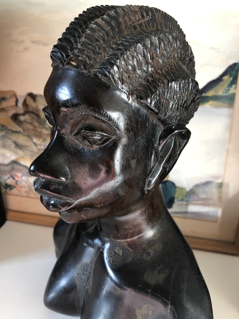 Two Vintage African ebony wood carved statues Etsy