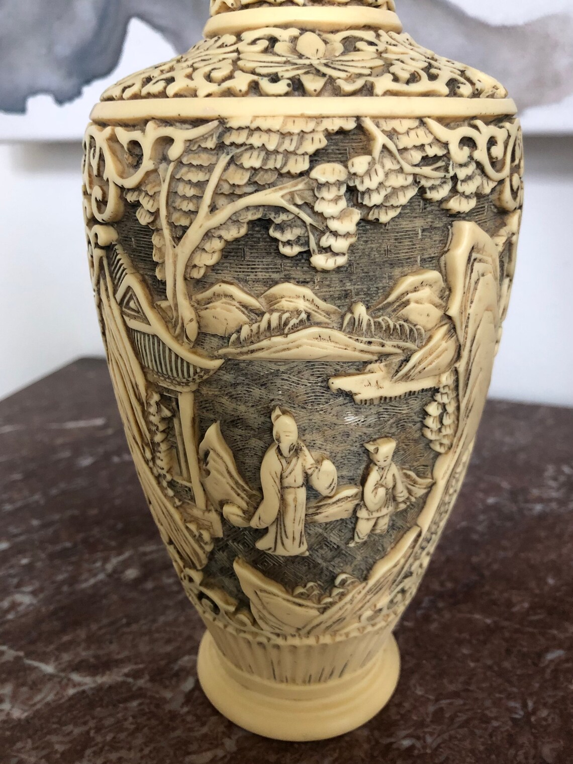 Vintage Chinese Carved Resin Vase Etsy Ireland