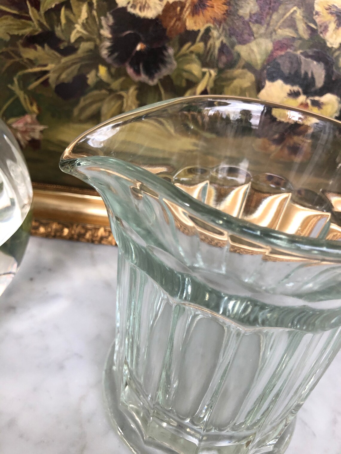 Vintage ribbed heavy glass classic pitcher Etsy